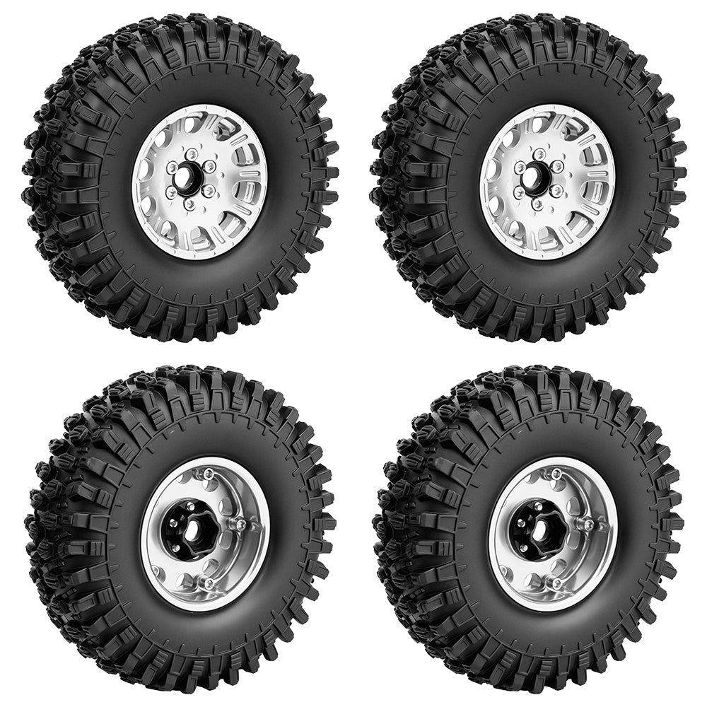 LonZeXy 1.9 Inch CNC Aluminum Beadlock Wheel Rim & Rubber Tire Assembly For 1/10 RC Crawler SCX10 Off-Road Climbing Car RC Upgrade Wheels