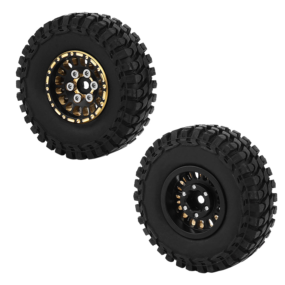 LonZeXy 1/18 1/24 RC Crawler Brass Beadlock Wheel Rims 4Pcs Black Gold Weighted Hub With Rubber Tires