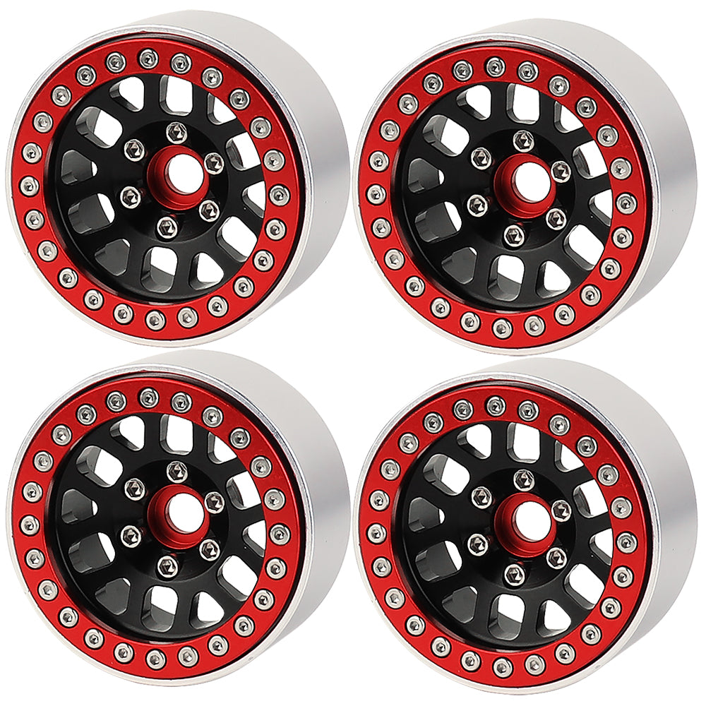 LonZeXy 1.9 Inch CNC Aluminum Beadlock Wheel Rims Rubber Tires Set For 1/10 RC Crawler Axial SCX10 Off-Road Climbing Car Alloy Modification Wheels Multiple Color Options