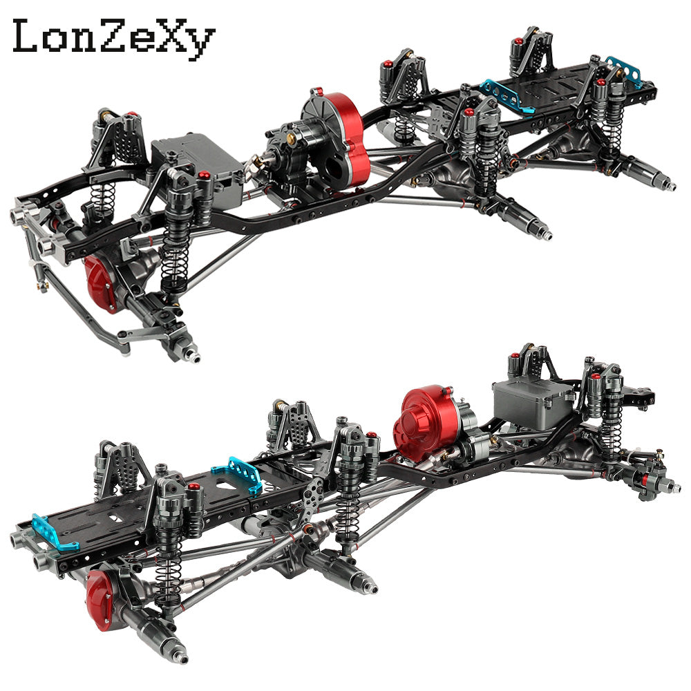 LONZEXY Metal 6x6 Frame+2 Front Axles+ Middle Transmission 2 Battery Trays for SCX10 (No Wheels)