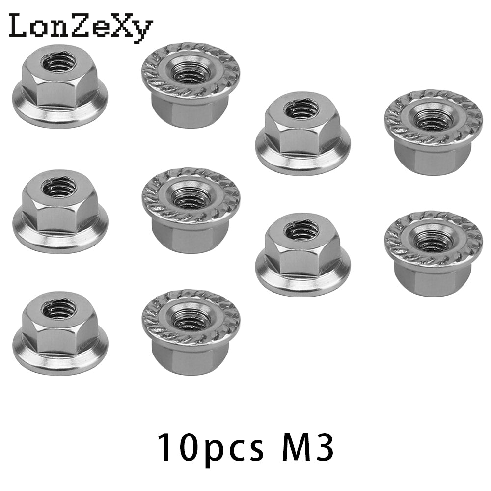 Lonzexy 1/10 & 1/14 Scale RC Car M3 Flange Nuts - 10 Pics