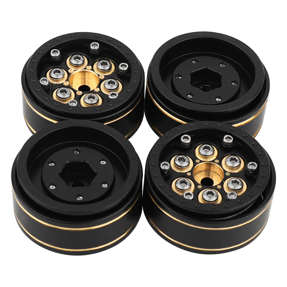 LonZeXy Black Gold Weighted Brass Beadlock Wheels 4Pcs For 1/18 1/24 RC Crawler 55mm Rubber Tires Off-Road Upgrade