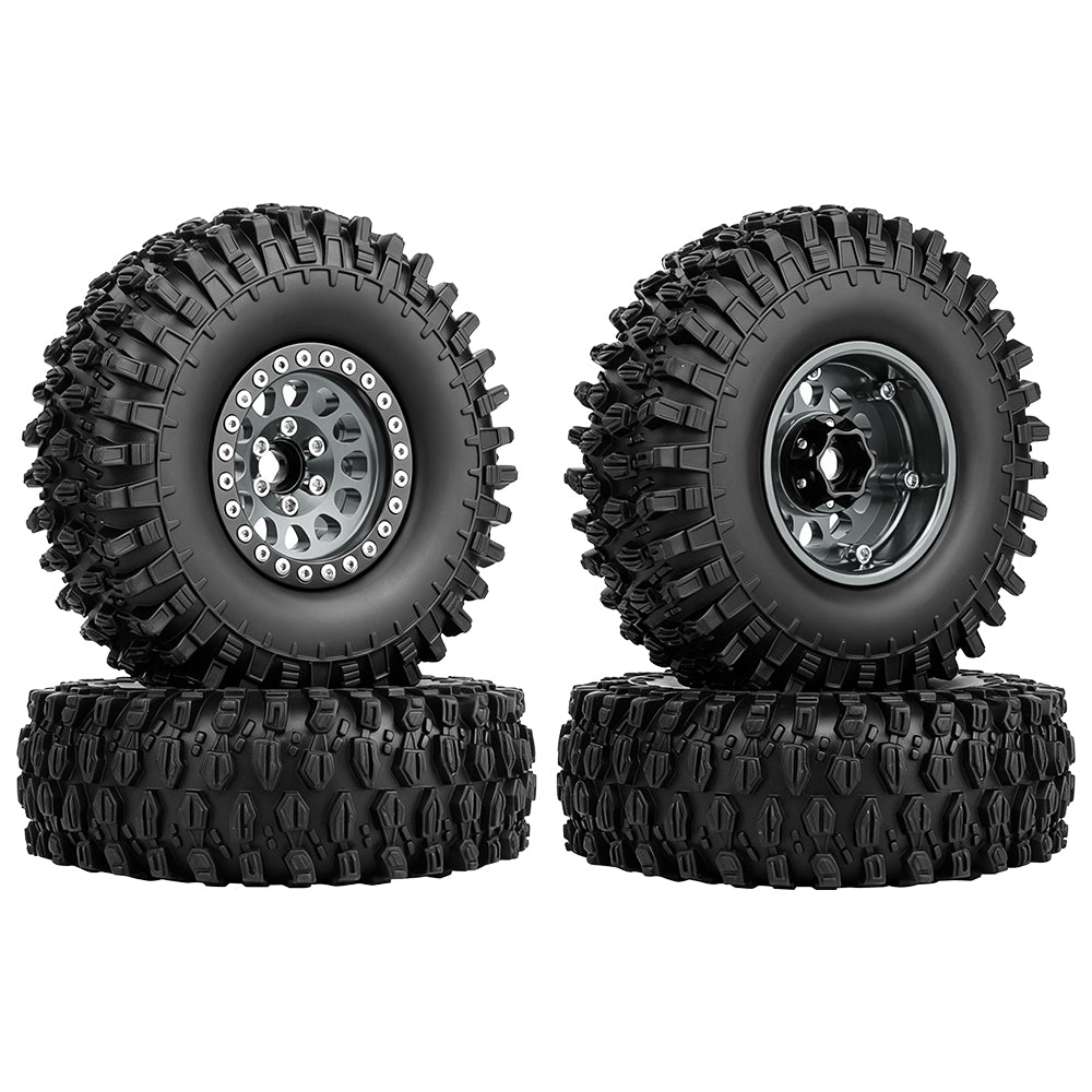LonZeXy 1.9 Inch CNC Aluminum Beadlock Wheel Rim & Rubber Tire Assembly Triangle Inner Base For 1/10 RC Crawler Axial SCX10 Off Road Climbing Car Upgrade Wheels