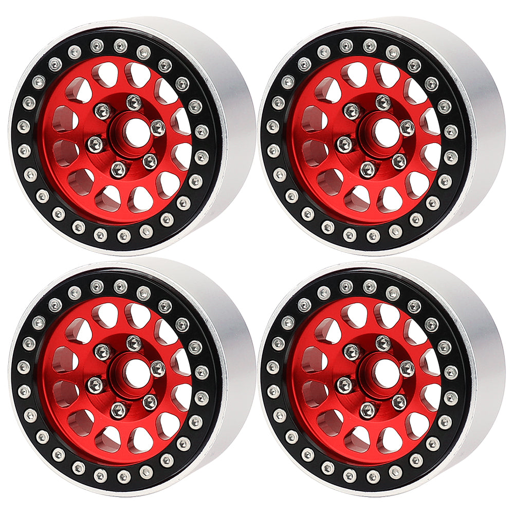 LonZeXy 1.9 Inch CNC Aluminum Beadlock Wheel Rim & Rubber Tire Assembly Triangle Inner Base For 1/10 RC Crawler Axial SCX10 Off Road Climbing Car Upgrade Wheels