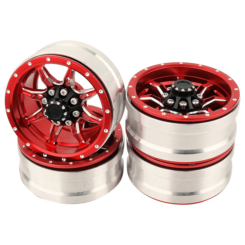 LonZeXy 1.9 Inch CNC Metal Beadlock Wheel Rims & Tyres Kit For 1/10 RC Offroad Crawler Axial SCX10, Alloy RC Wheel Hub Modification Accessories, Black Red Optional