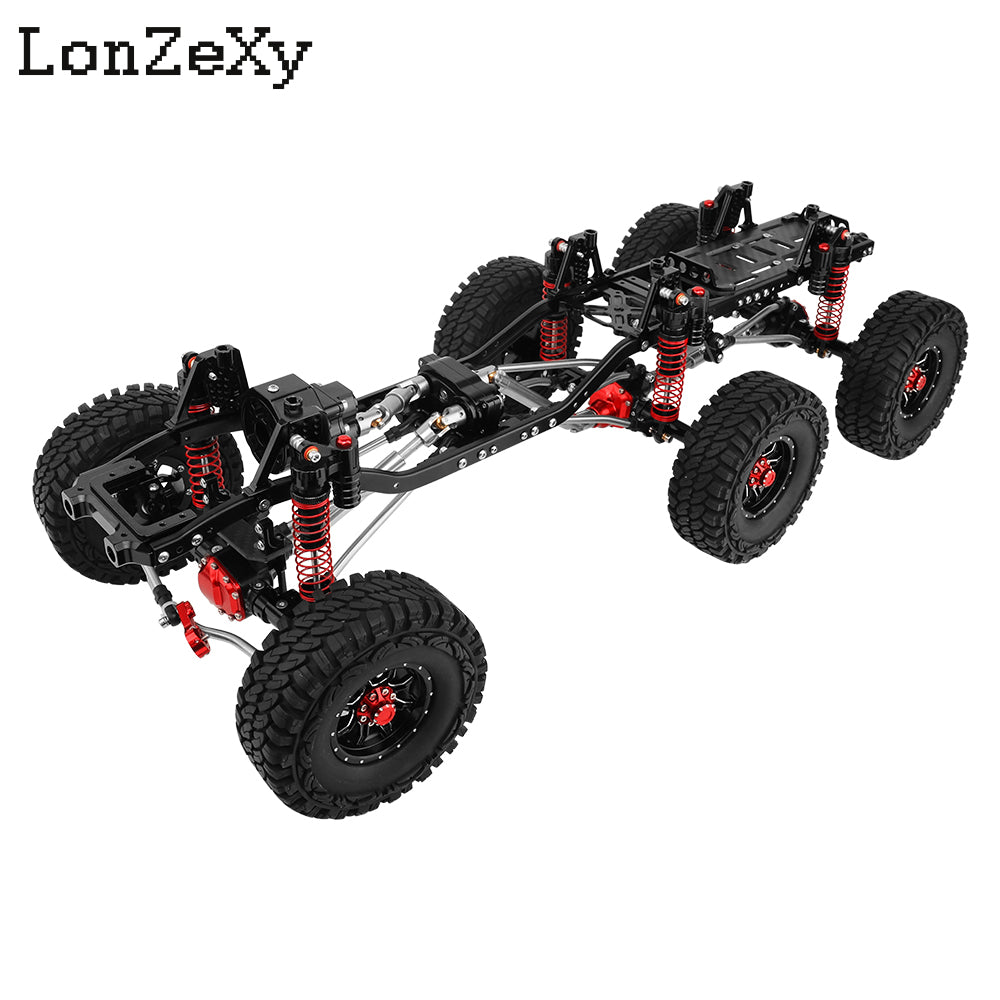 Lonzexy Metal  1/10 6x6 Chassis Frame with 2 Front Steering Axles and Middle Axle Transmission 2 Battery Trays DIY Set for Axial SCX10