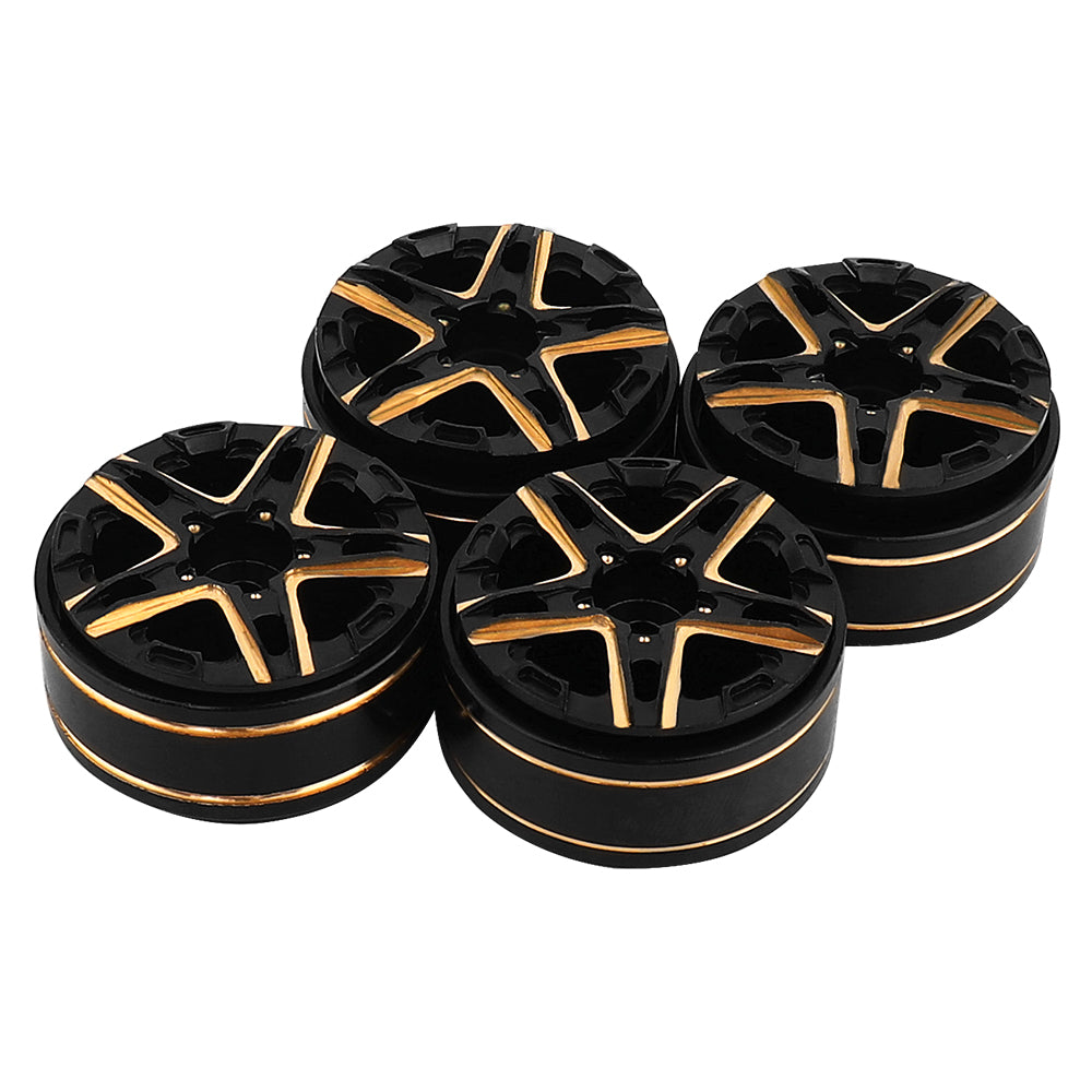 LonZeXy Weighted Brass Wheel Rims 4Pcs Black Gold Style For 1/18 1/24 RC Crawler, 55mm Rubber Tyres Offroad Model Upgrade