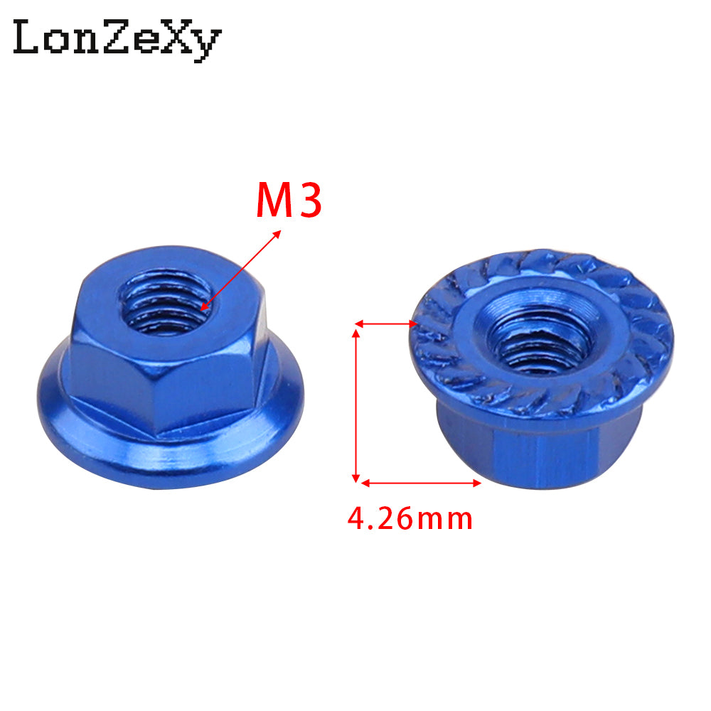 Lonzexy 1/10 & 1/14 Scale RC Car M3 Flange Nuts - 10 Pics