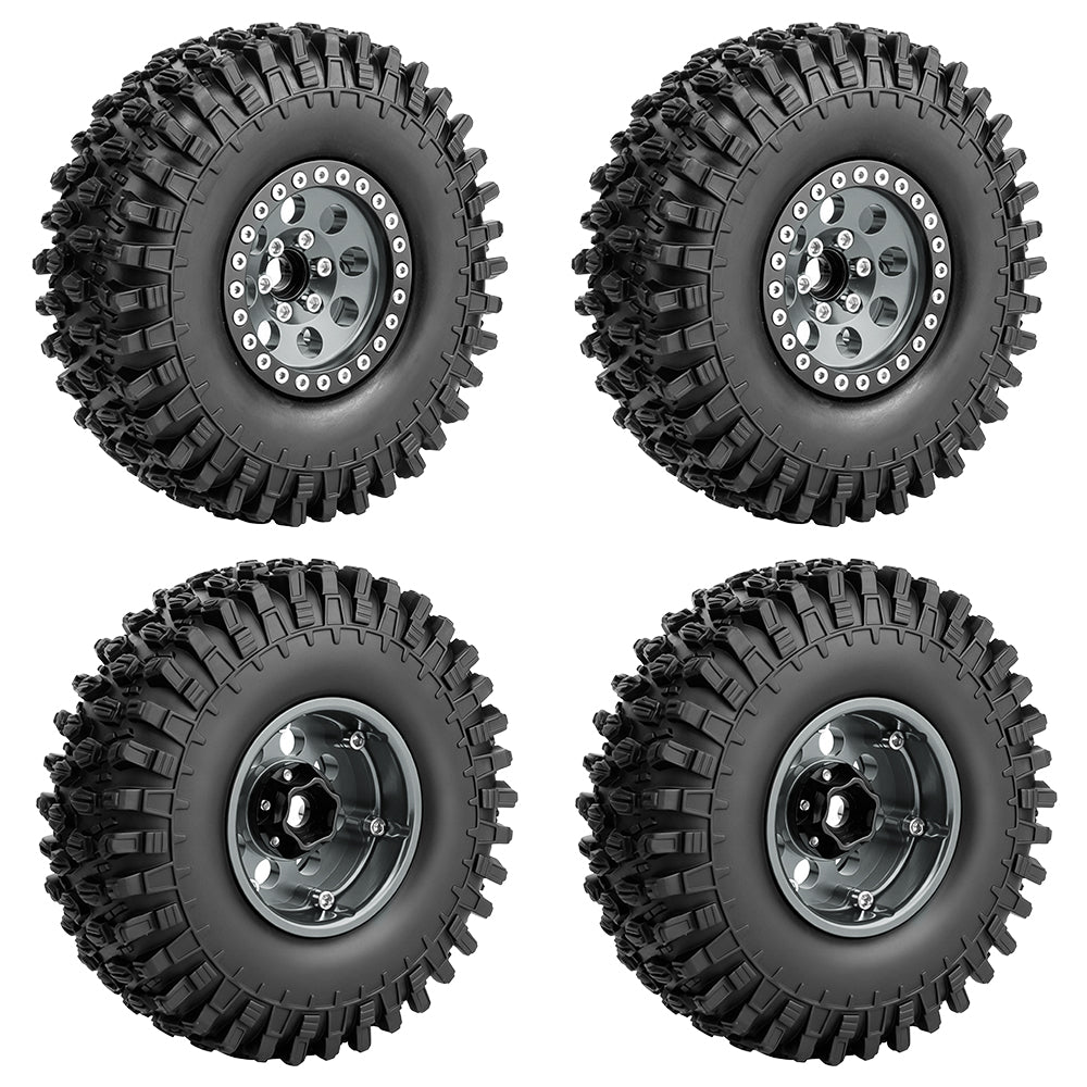 LonZeXy 1.9 Inch CNC Aluminum Beadlock Wheel Rim & Rubber Tire Assembly For 1/10 RC Crawler Axial SCX10 Off-Road Climbing Car Alloy Upgrade Wheels Multiple Two-Tone Colors