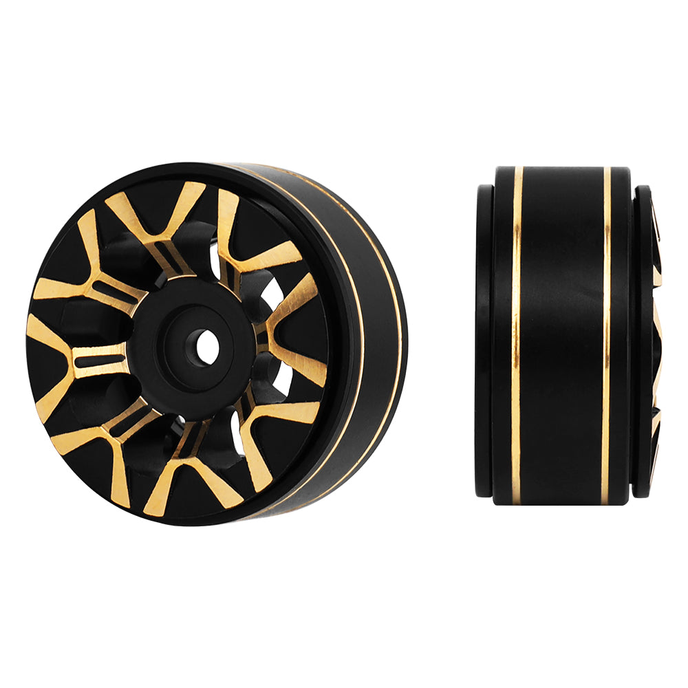 LonZeXy Black Gold CNC Brass Beadlock Wheel Hubs 4Pcs Weighted Rims with 58.7mm Rubber Tires for 1/18 1/24 RC Crawler Car Upgrade