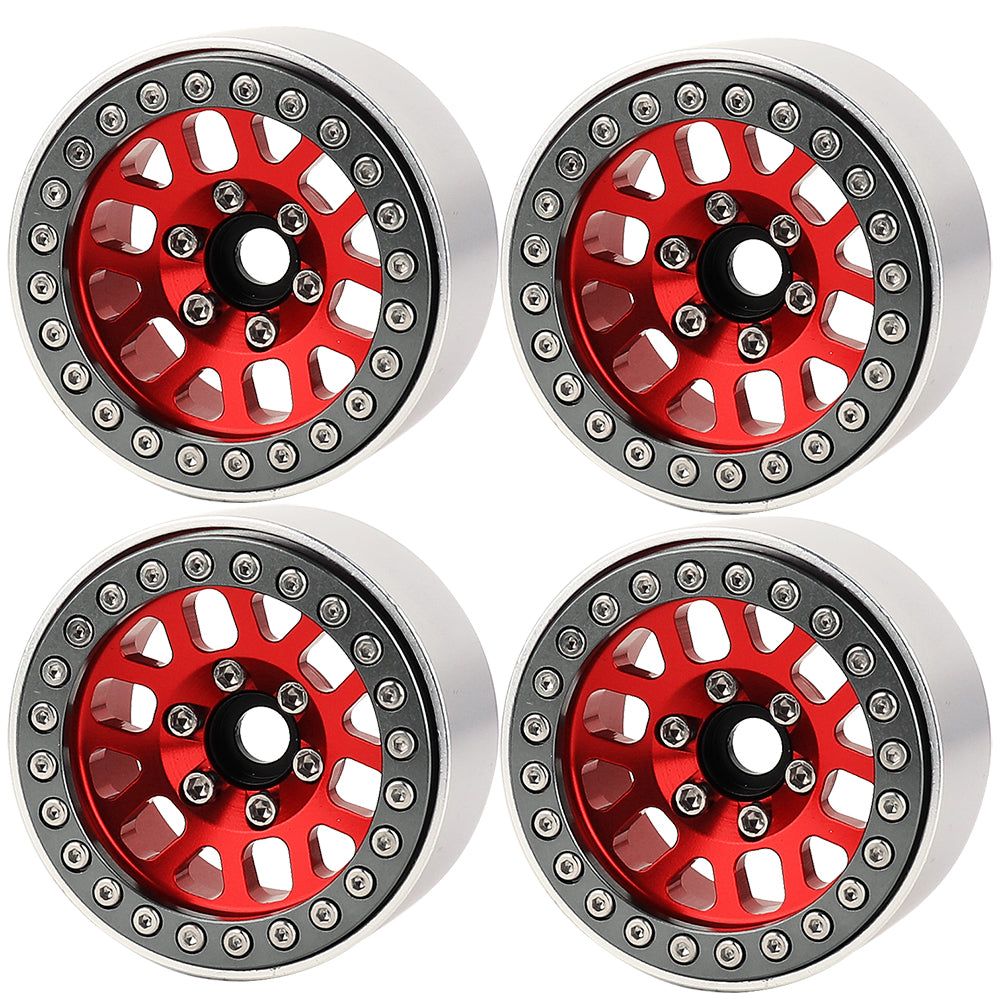 LonZeXy 1.9 Inch CNC Aluminum Beadlock Wheel Rims Rubber Tires Set For 1/10 RC Crawler Axial SCX10 Off-Road Climbing Car Alloy Modification Wheels Multiple Color Options