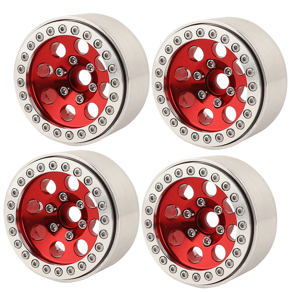 LonZeXy 1.9 Inch CNC Aluminum Beadlock Wheel Rim & Rubber Tire Assembly For 1/10 RC Crawler Axial SCX10 Off-Road Climbing Car Alloy Upgrade Wheels Multiple Two-Tone Colors