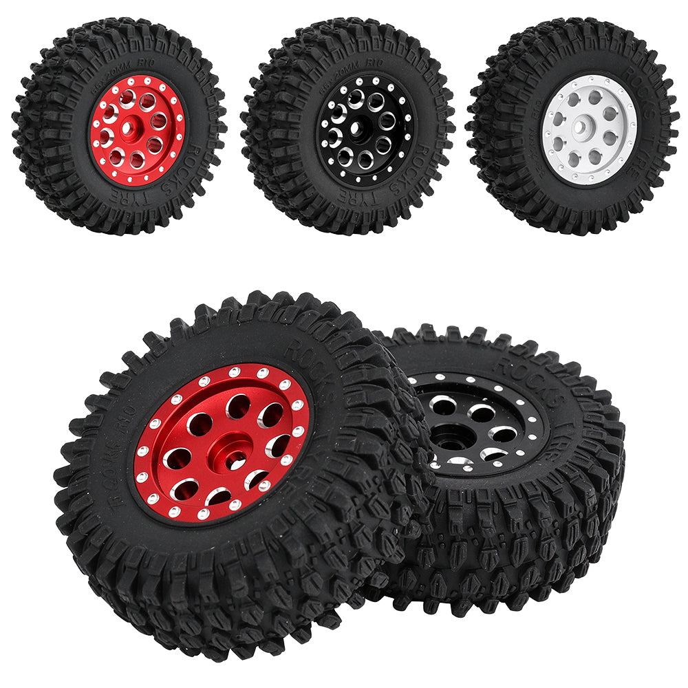4PCS 55mm 1.0" Beadlock Wheel Rim Tire Set 7mm Hex Aluminum Alloy Wheels for Axial SCX24 C10 90081 1/24 RC Crawler Car Upgrade Parts