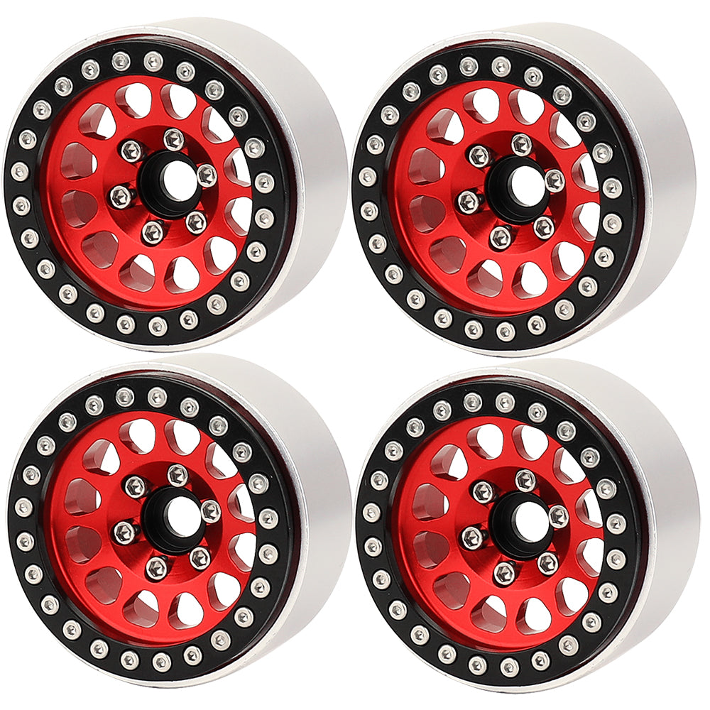 LonZeXy 1.9 Inch CNC Aluminum Beadlock Wheel Rim & Rubber Tire Assembly Triangle Inner Base For 1/10 RC Crawler Axial SCX10 Off Road Climbing Car Upgrade Wheels