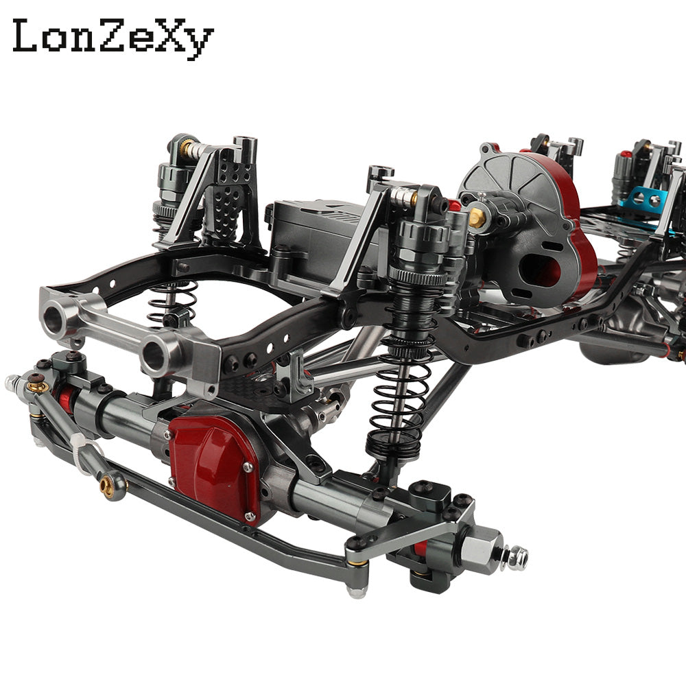 LONZEXY Metal 6x6 Frame+2 Front Axles+ Middle Transmission 2 Battery Trays for SCX10 (No Wheels)