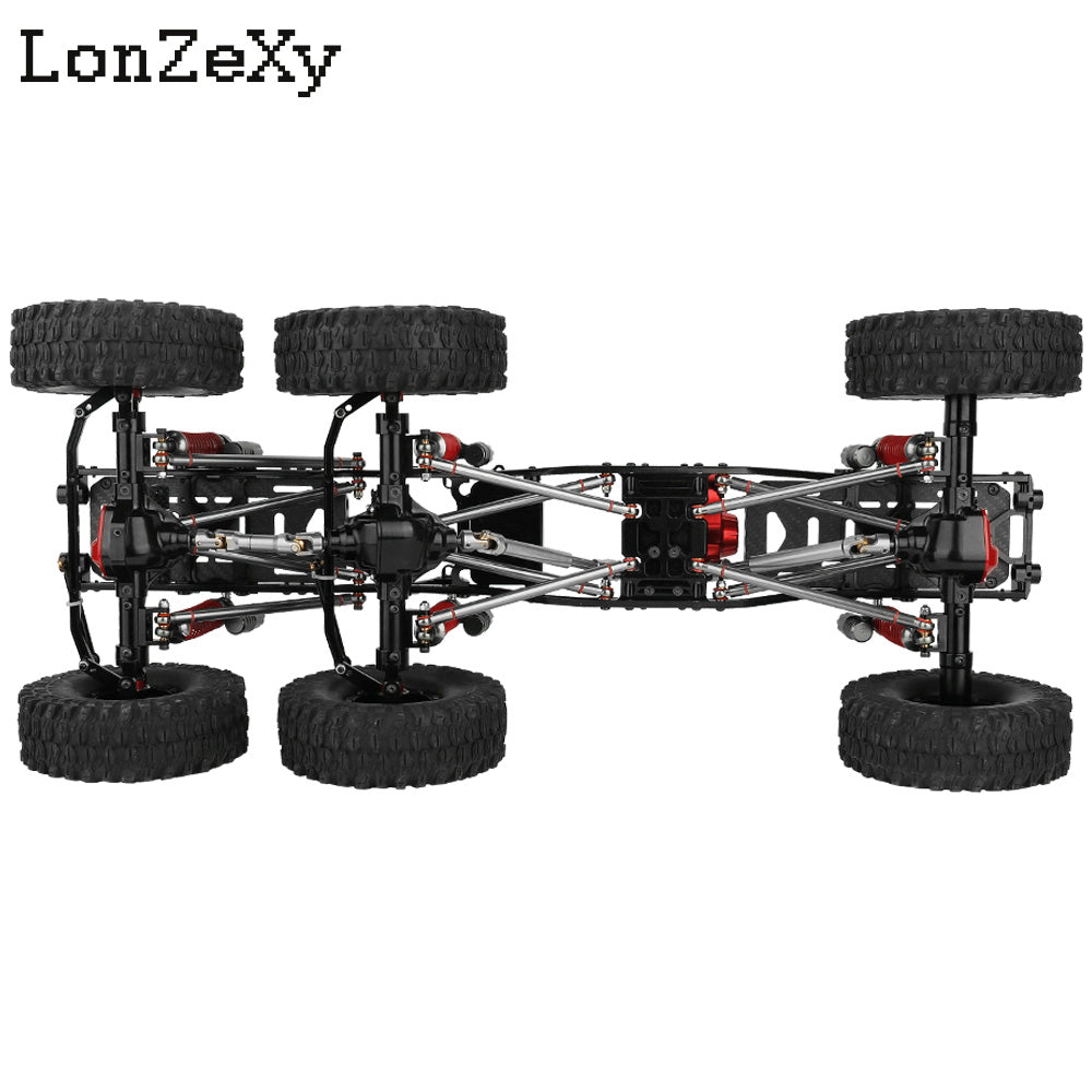 LONZEXY DIY 6x6 Frame+2 Front Steering Axles+Middle Axle Transmission 2 Battery Trays for SCX10