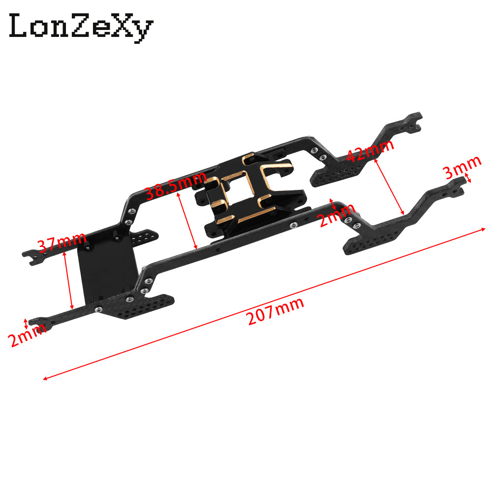 LONZEXY Universal LCG Chassis Frame Kit + Brass Skid Plate for 1/18 TRX4M (Carbon Fiber)