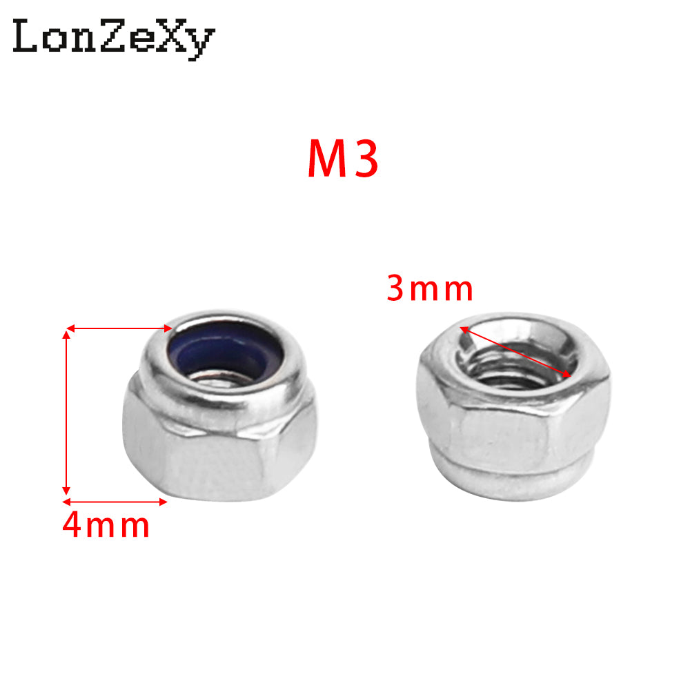 Lonzexy M3 Stainless Steel Insert Locknuts Non-Slip Hex Lock Nuts Silver Tone