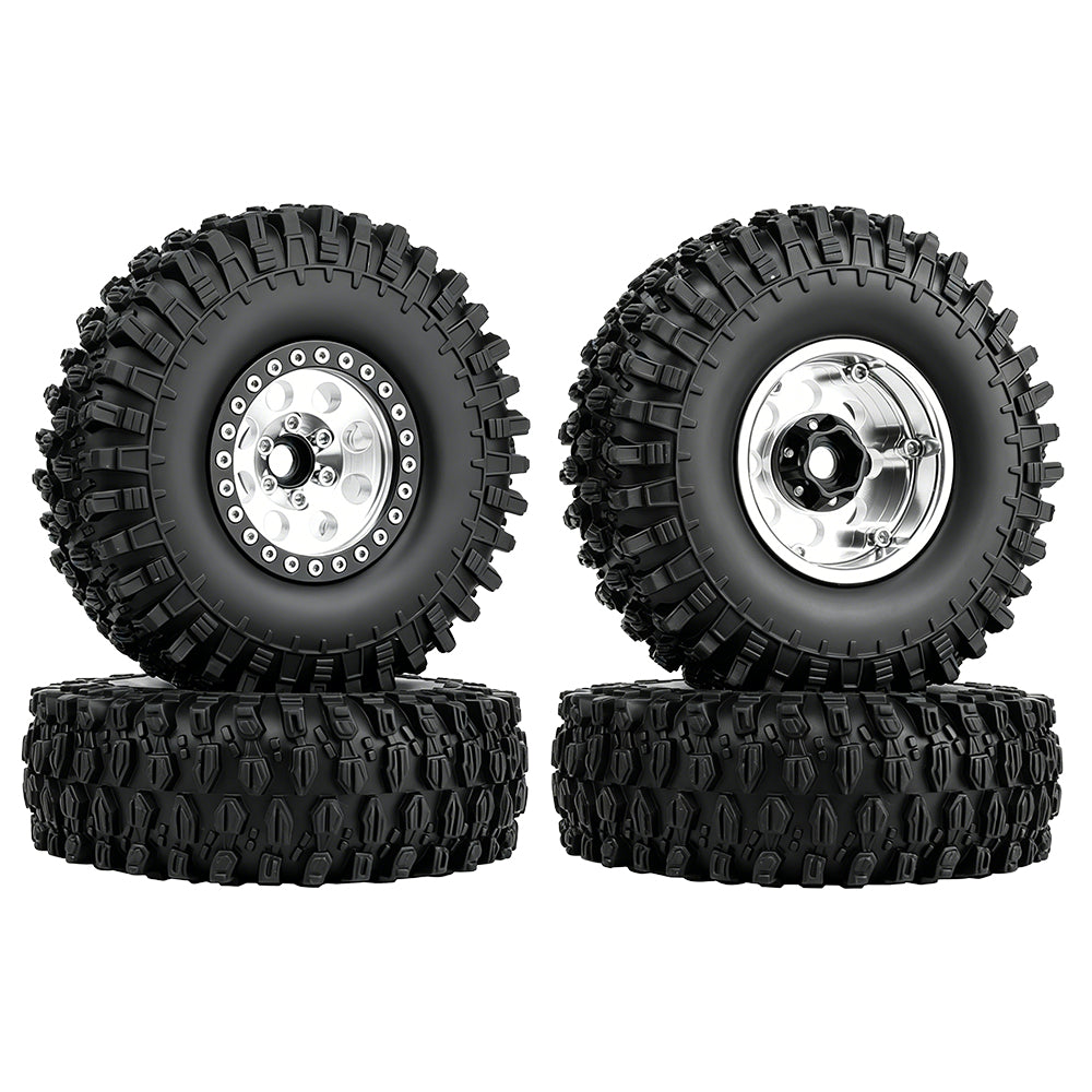 LonZeXy 1.9 Inch CNC Aluminum Beadlock Wheel Rim & Rubber Tire Assembly For 1/10 RC Crawler Axial SCX10 Off-Road Climbing Car Alloy Upgrade Wheels Multiple Two-Tone Colors