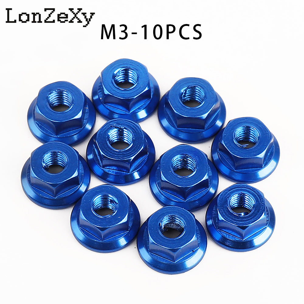 Lonzexy 1/10 & 1/14 Scale RC Car M3 Flange Nuts - 10 Pics