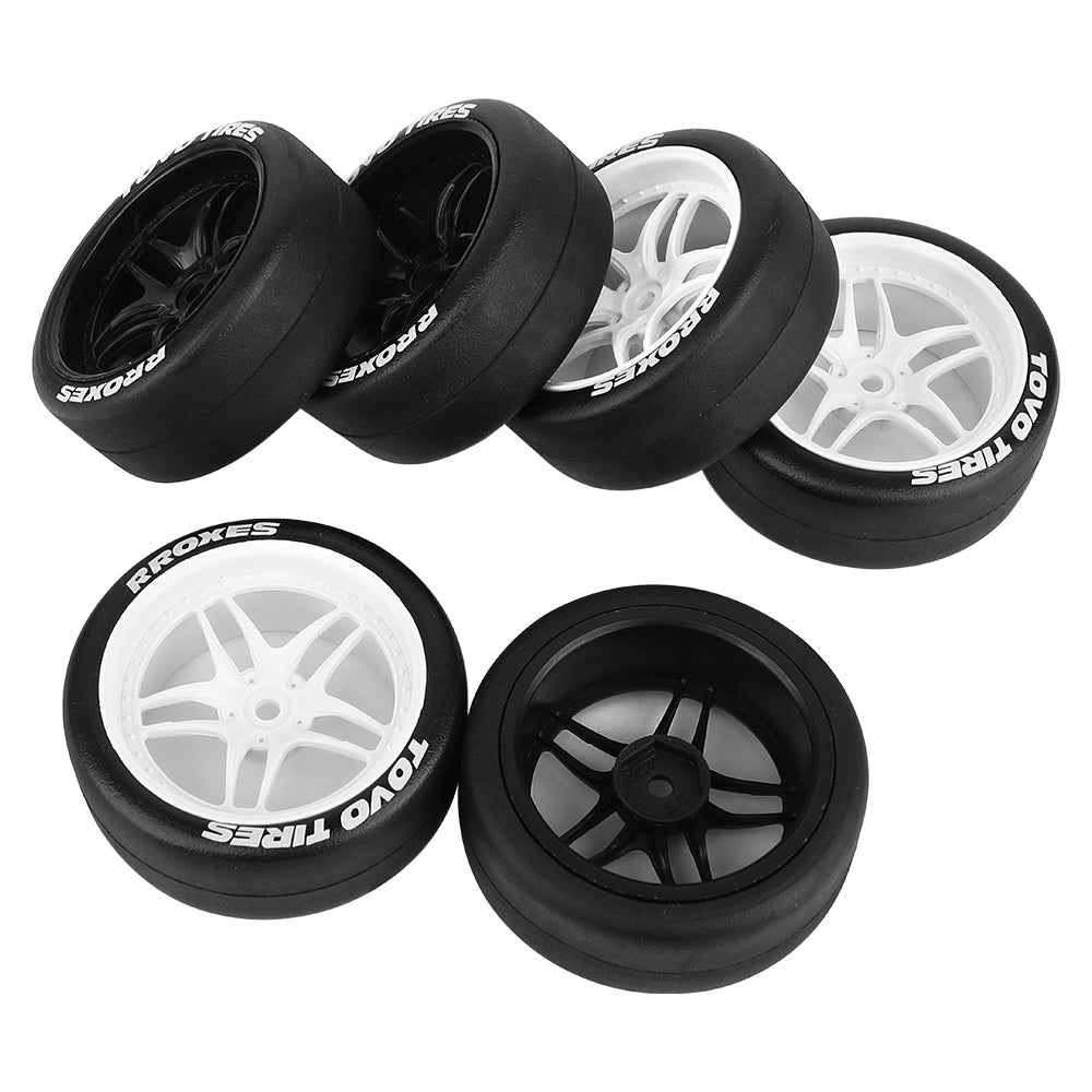 1/10 RC Drift Car Slick Drift Tires With Printed Logo Multi Spoke Plastic Rims 12mm Hex RC Racing Upgrade Parts