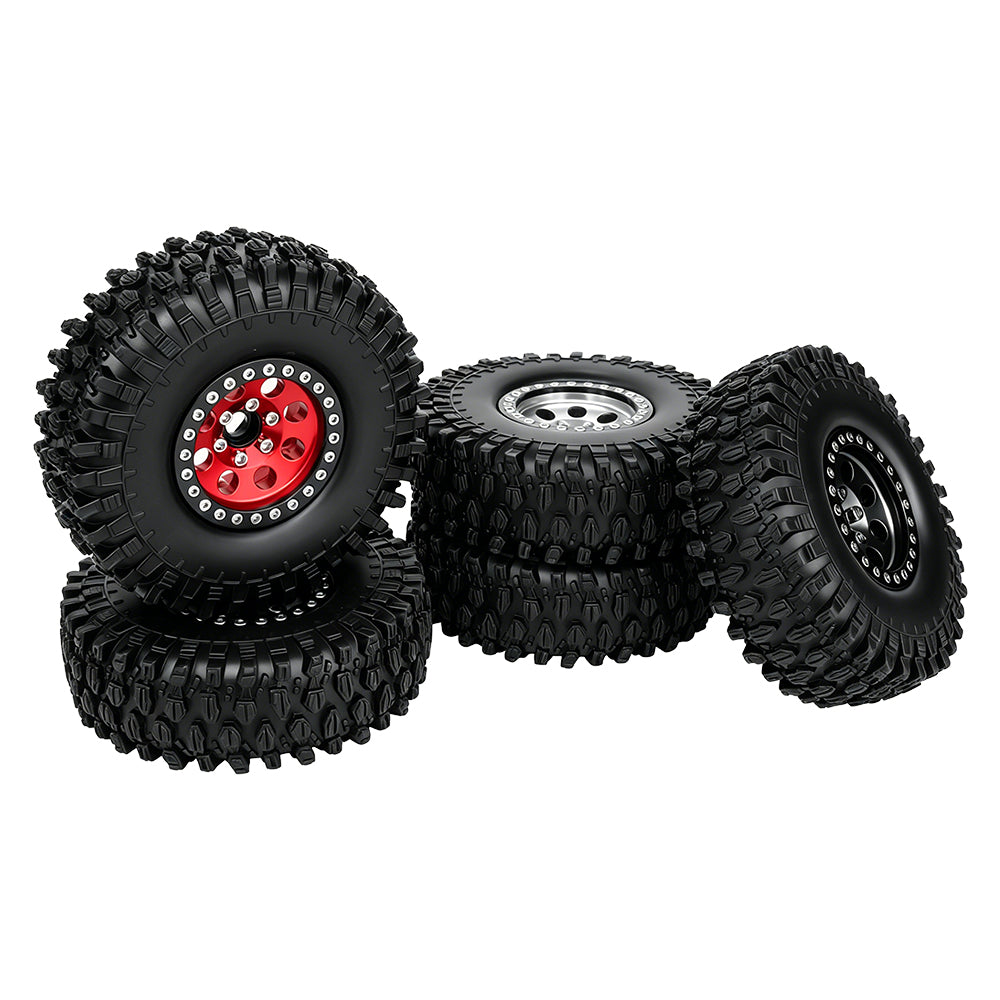 LonZeXy 1.9 Inch CNC Aluminum Beadlock Wheel Rim & Rubber Tire Assembly For 1/10 RC Crawler Axial SCX10 Off-Road Climbing Car Alloy Upgrade Wheels Multiple Two-Tone Colors