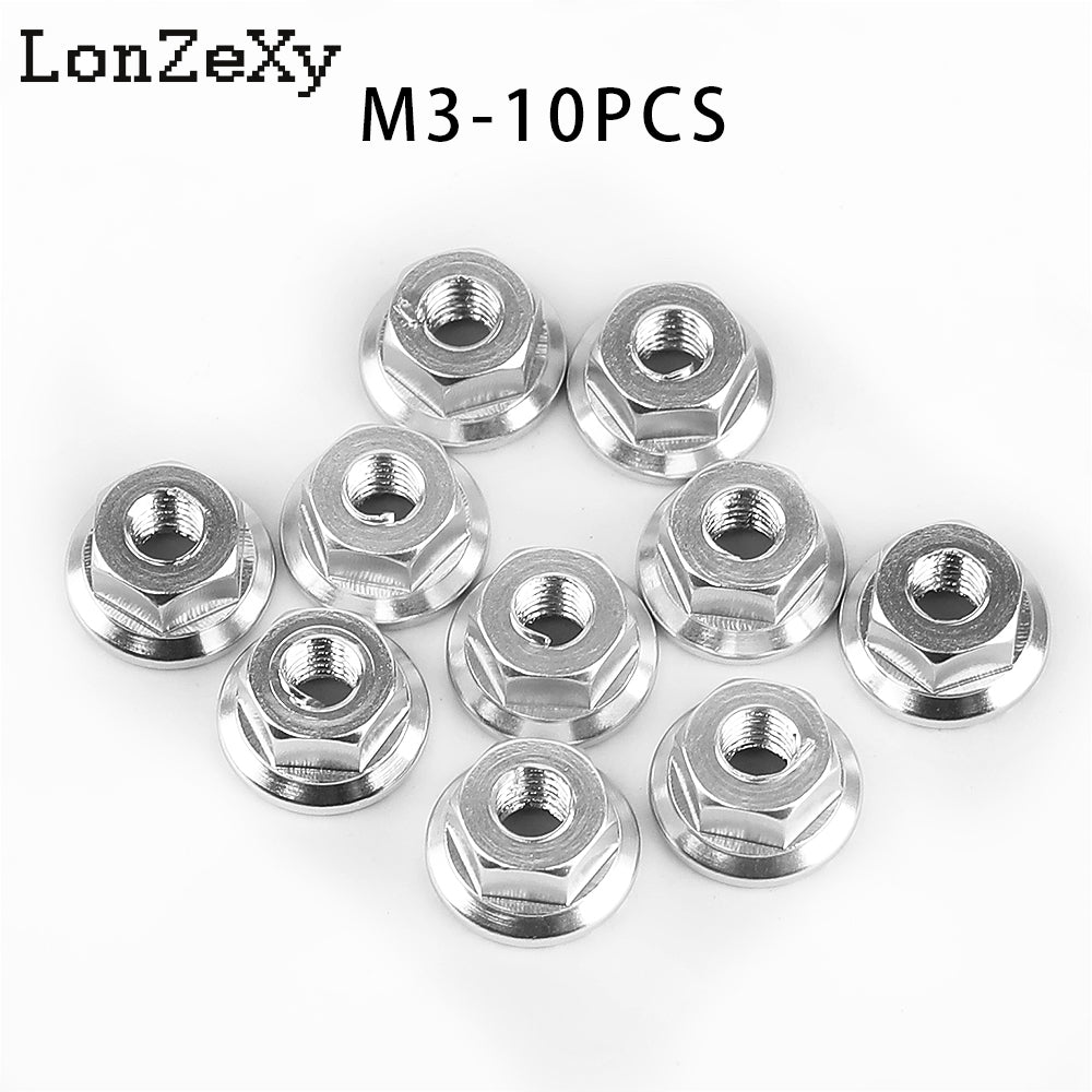 Lonzexy 1/10 & 1/14 Scale RC Car M3 Flange Nuts - 10 Pics