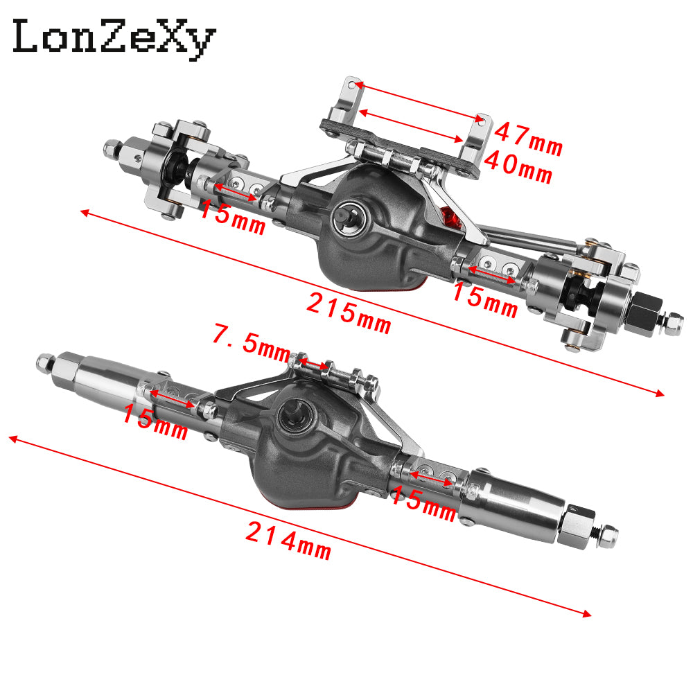 Lonzxey Aluminum Complete Axle Set with Enhanced Axle Shaft for Axial SCX10 RC4WD D90 1/10 RC C (Titanium Front+Rear)