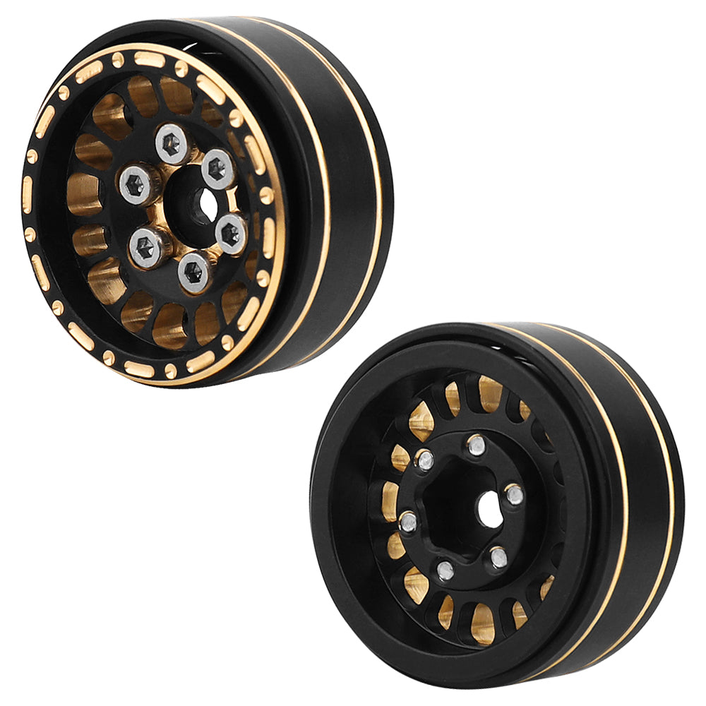 LonZeXy 1/18 1/24 RC Crawler Brass Beadlock Wheel Rims 4Pcs Black Gold Weighted Hub With Rubber Tires
