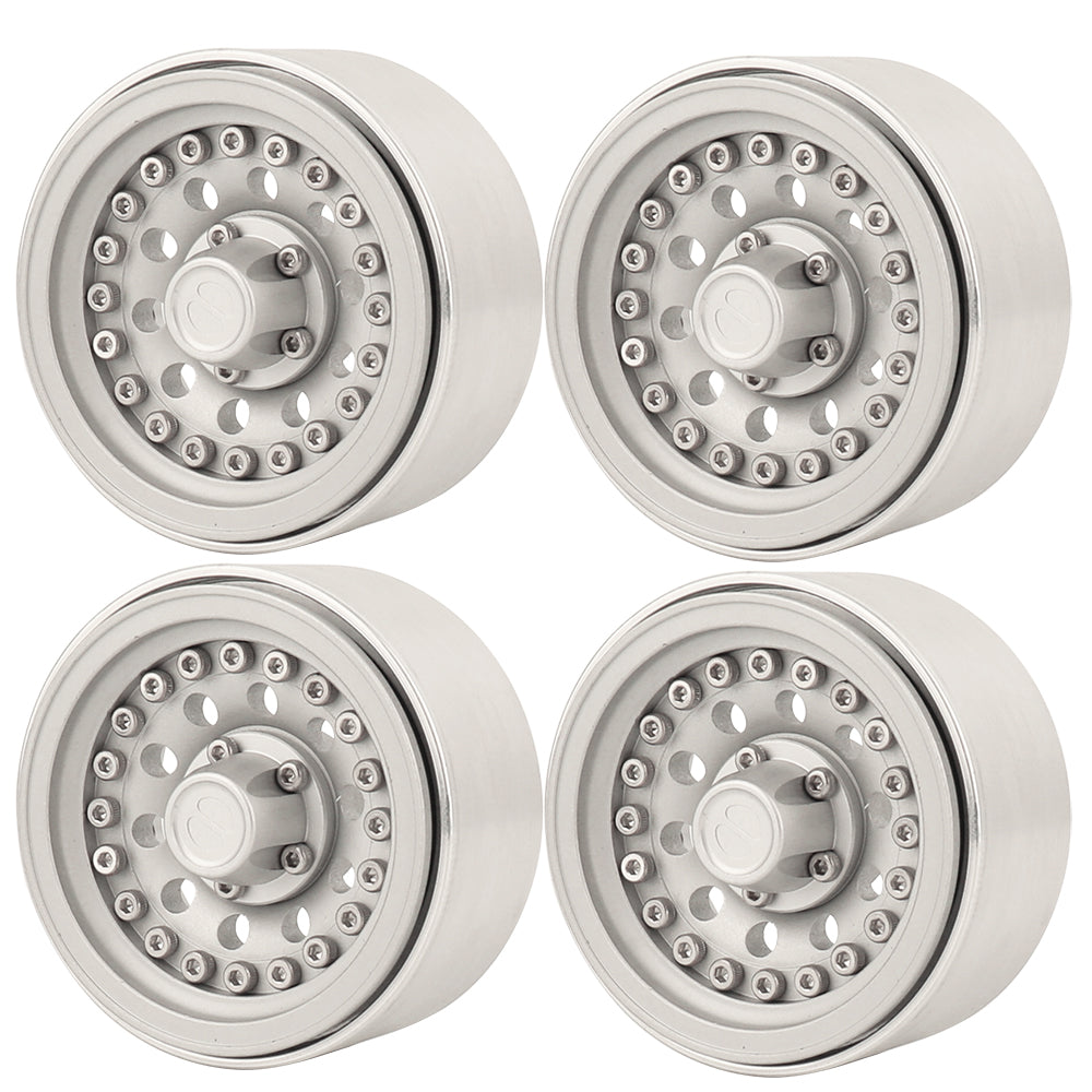 LonZeXy 1.9 Inch CNC Aluminum Beadlock Wheel Rims Rubber Tires Set For 1/10 RC Crawler Axial SCX10 Off Road Climbing Car Alloy Modification Wheels Multiple Color Options