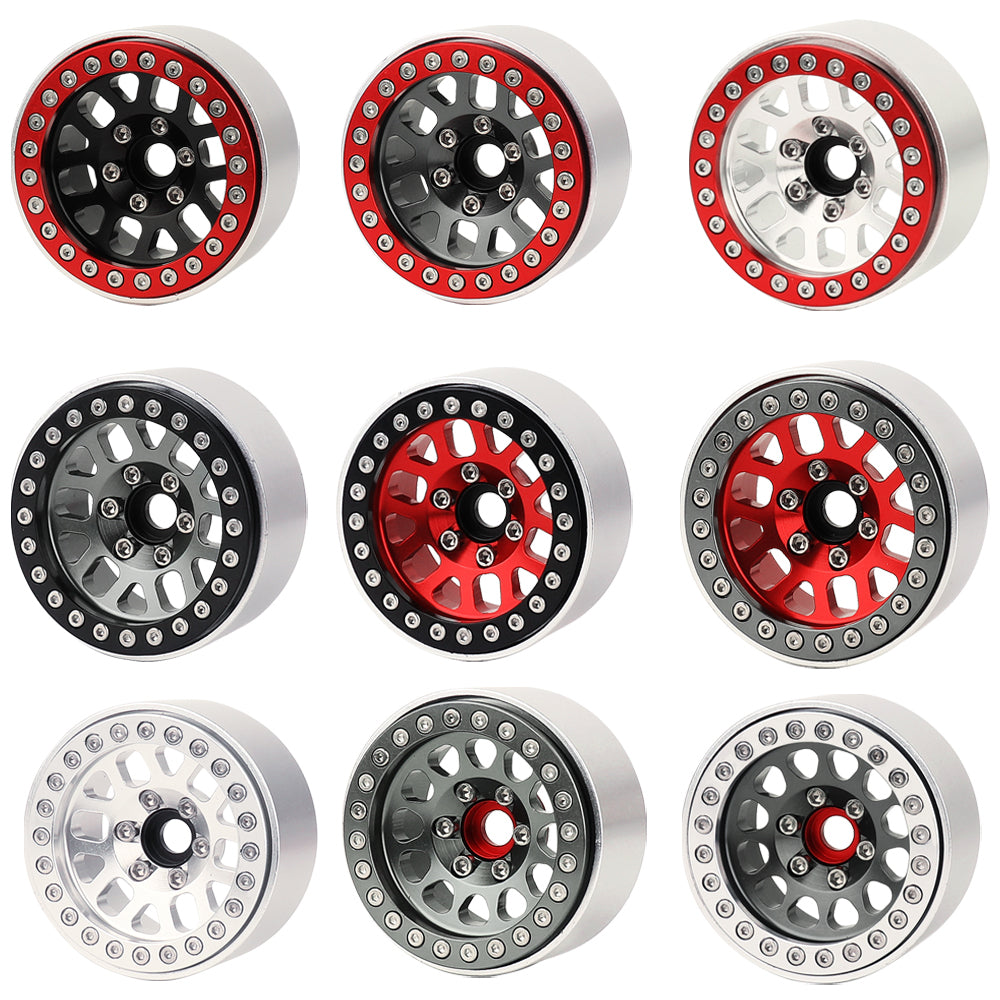 LonZeXy 1.9 Inch CNC Aluminum Beadlock Wheel Rims Rubber Tires Set For 1/10 RC Crawler Axial SCX10 Off-Road Climbing Car Alloy Modification Wheels Multiple Color Options