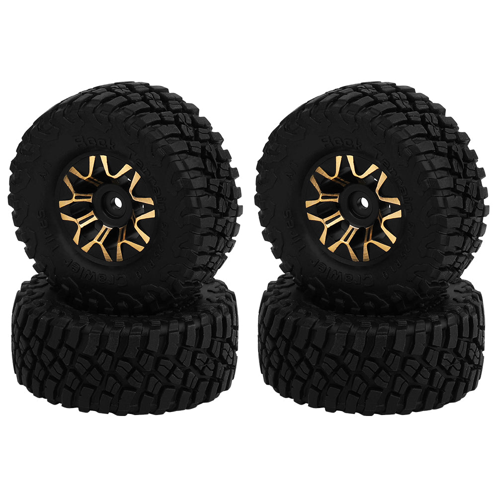 LonZeXy Black Gold CNC Brass Beadlock Wheel Hubs 4Pcs Weighted Rims with 58.7mm Rubber Tires for 1/18 1/24 RC Crawler Car Upgrade