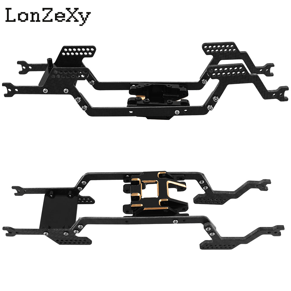 LONZEXY Universal LCG Chassis Frame Kit + Brass Skid Plate for 1/18 TRX4M (Carbon Fiber)