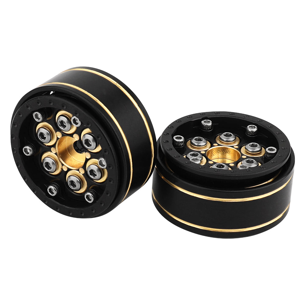 LonZeXy Black Gold Weighted Brass Beadlock Wheels 4Pcs For 1/18 1/24 RC Crawler 55mm Rubber Tires Off-Road Upgrade