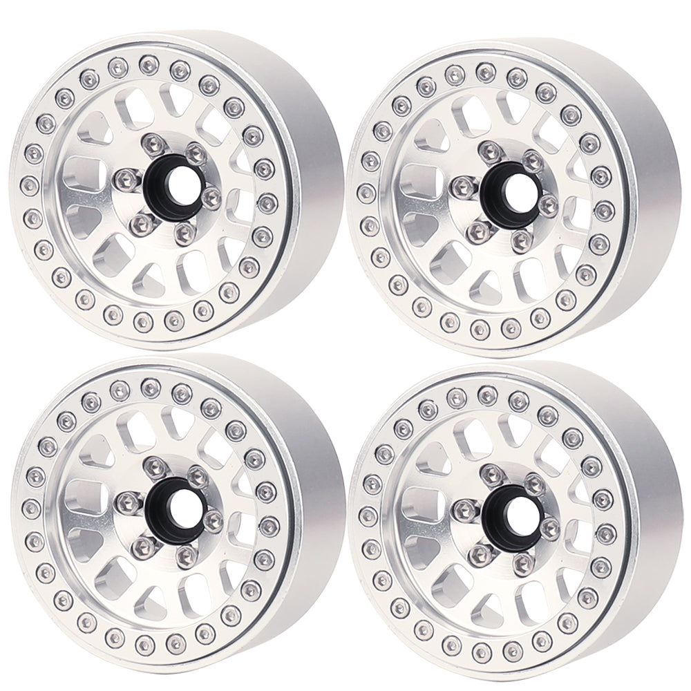 LonZeXy 1.9 Inch CNC Aluminum Beadlock Wheel Rims Rubber Tires Set For 1/10 RC Crawler Axial SCX10 Off-Road Climbing Car Alloy Modification Wheels Multiple Color Options