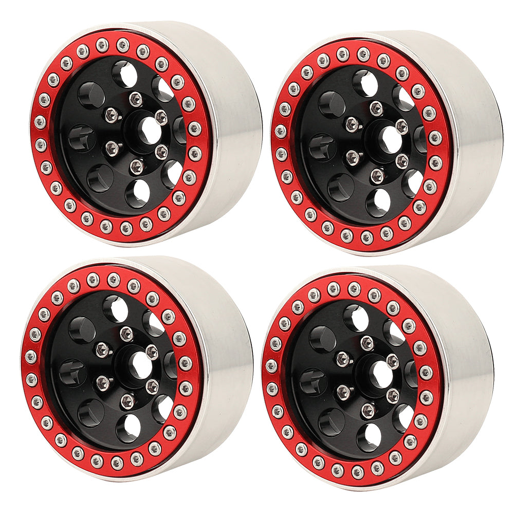 LonZeXy 1.9 Inch CNC Aluminum Beadlock Wheel Rim & Rubber Tire Assembly For 1/10 RC Crawler Axial SCX10 Off-Road Climbing Car Alloy Upgrade Wheels Multiple Two-Tone Colors