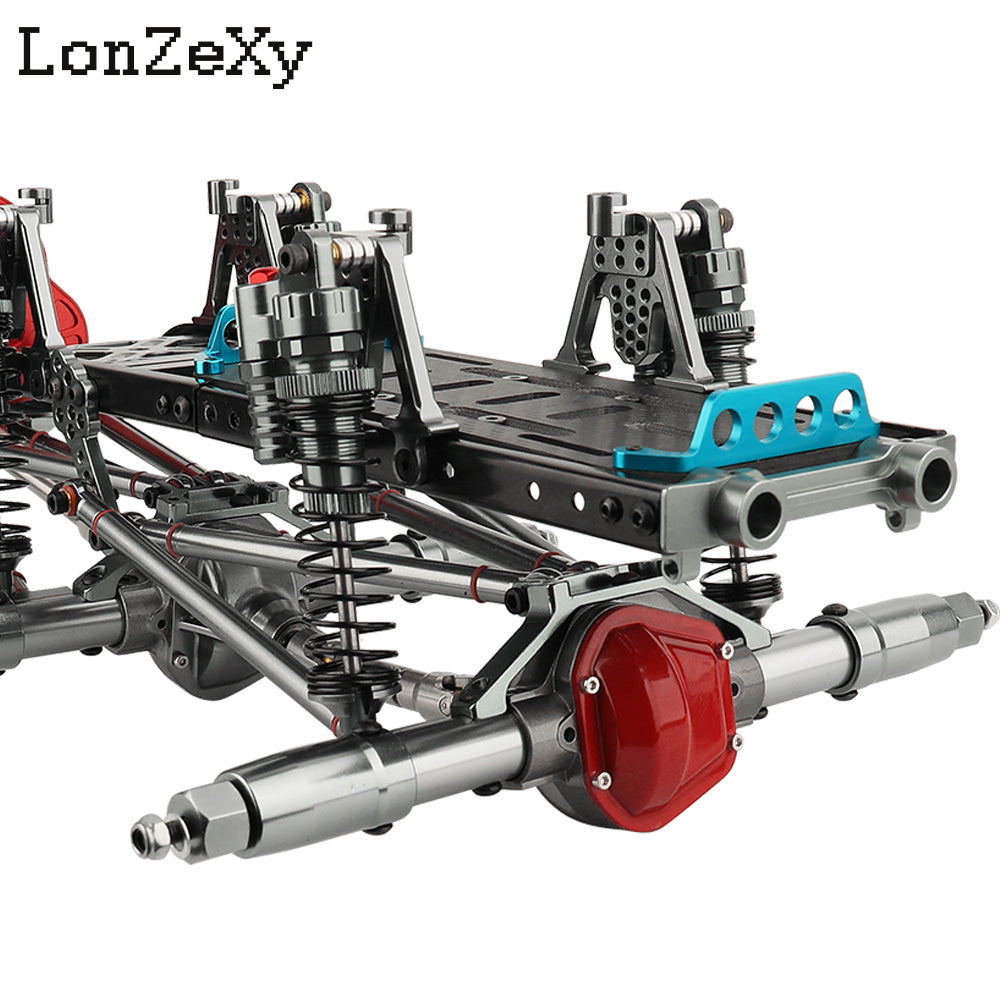 LONZEXY Metal 6x6 Frame+2 Front Axles+ Middle Transmission 2 Battery Trays for SCX10 (No Wheels)