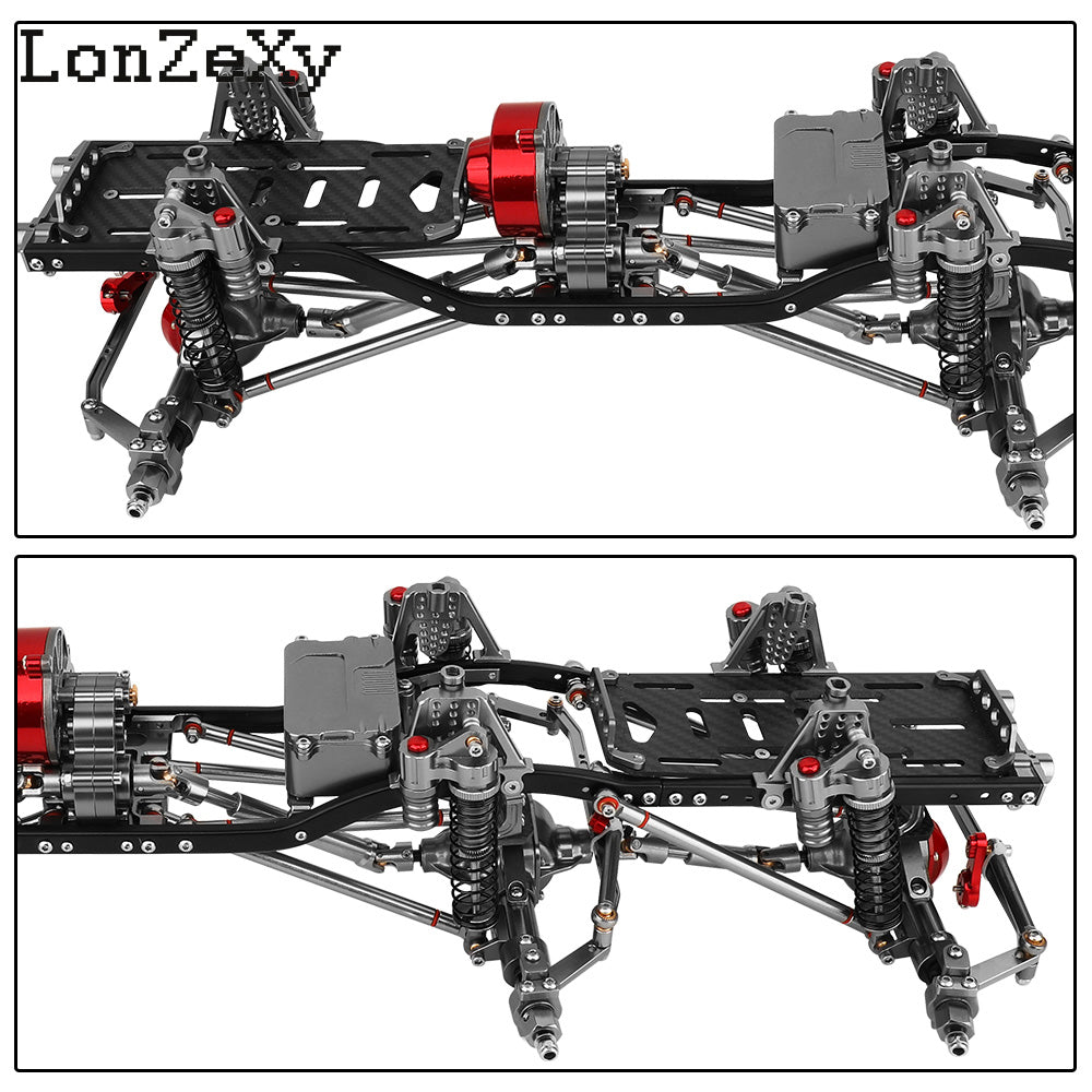 LONZEXY 6x6 Frame Set+Transmission Front Middle Rear Axle for 1/10 SCX10