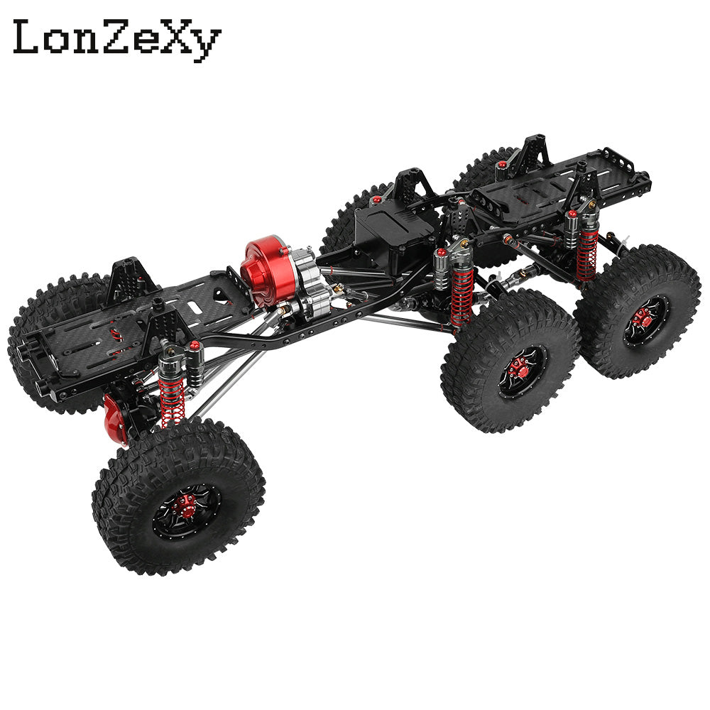 LONZEXY DIY 6x6 Frame+2 Front Steering Axles+Middle Axle Transmission 2 Battery Trays for SCX10