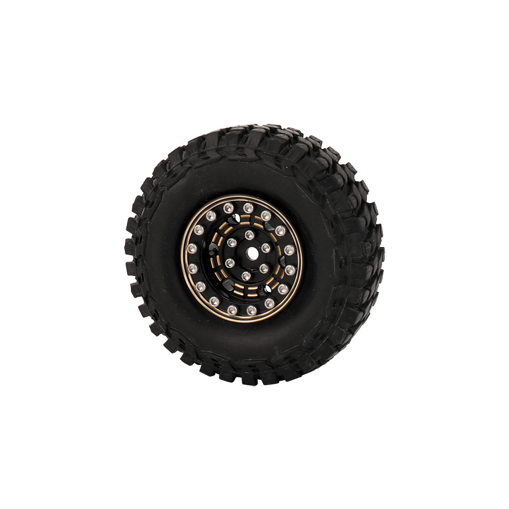LonZeXy 1/18 1/24 RC Crawler Brass Wheel Rims 4Pcs Black Gold Heavy Weight Wheel Hub with Tires RC Model Upgrade Parts