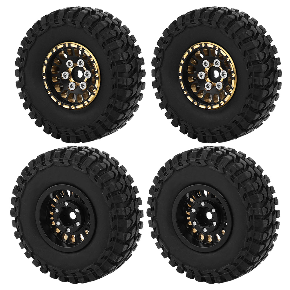 LonZeXy 1/18 1/24 RC Crawler Brass Beadlock Wheel Rims 4Pcs Black Gold Weighted Hub With Rubber Tires