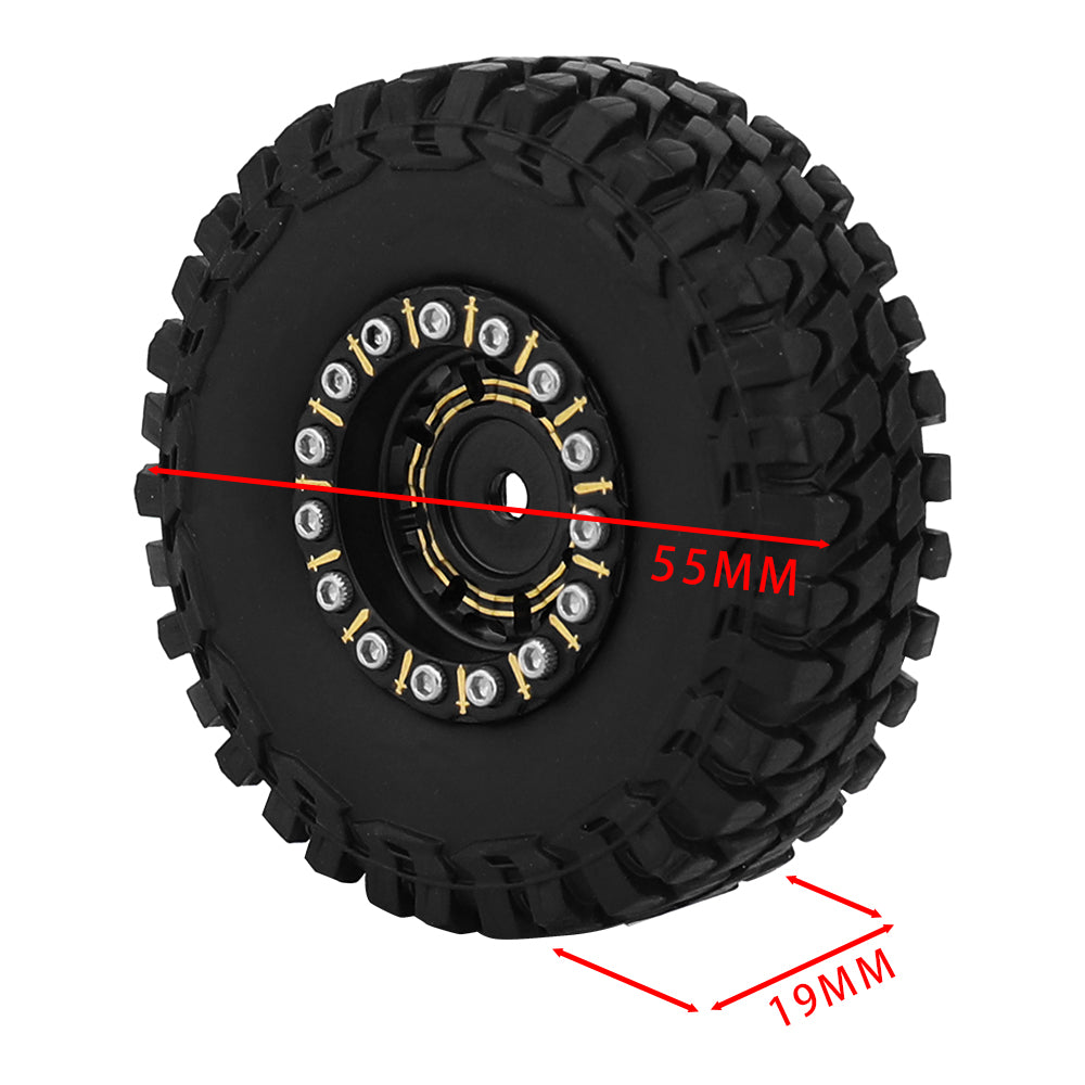LonZeLy 1/18 1/24 RC Crawler Brass Beadlock Wheel Rims 4Pcs Black Gold With 55mm Rubber Tires RC Offroad Upgrade Parts