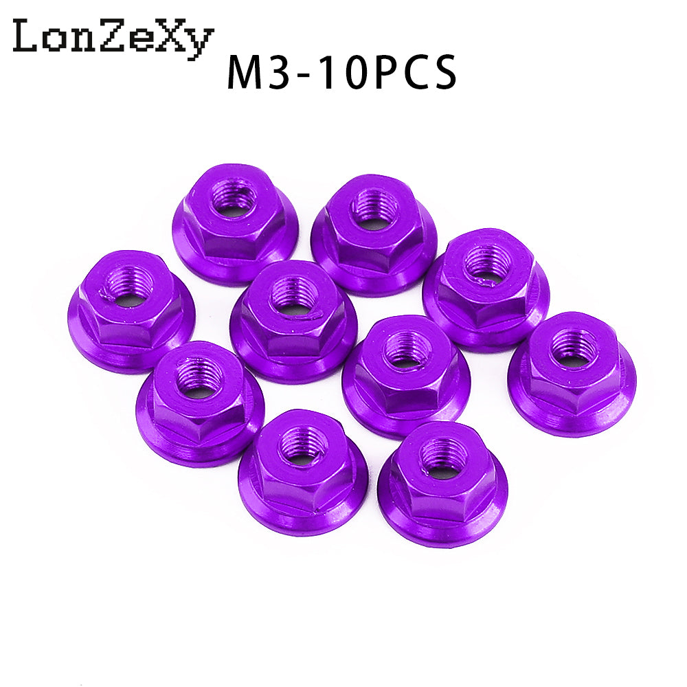 Lonzexy 1/10 & 1/14 Scale RC Car M3 Flange Nuts - 10 Pics