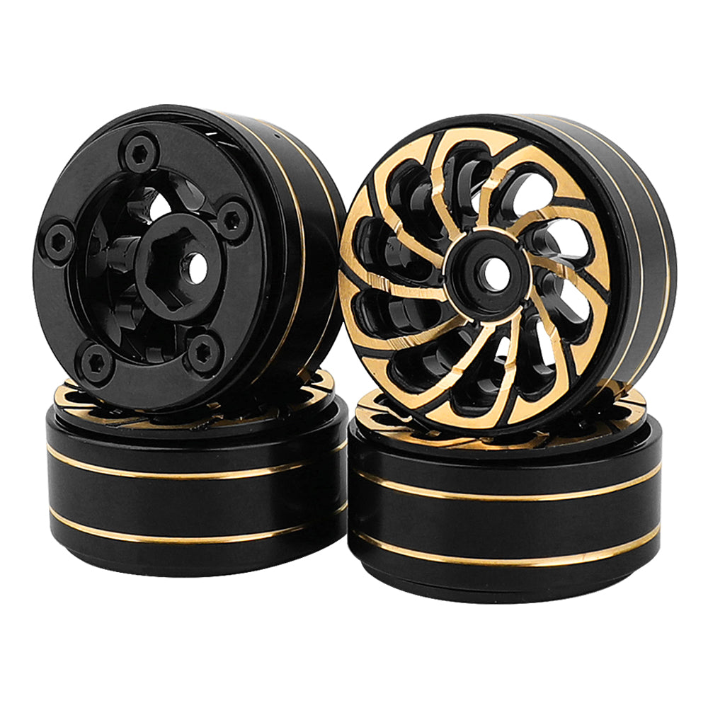 LonZeXy 1/18 1/24 RC Crawler Brass Beadlock Wheel Rims 4Pcs Black Gold Heavy Weight Wheel Hub RC Offroad Upgrade Parts