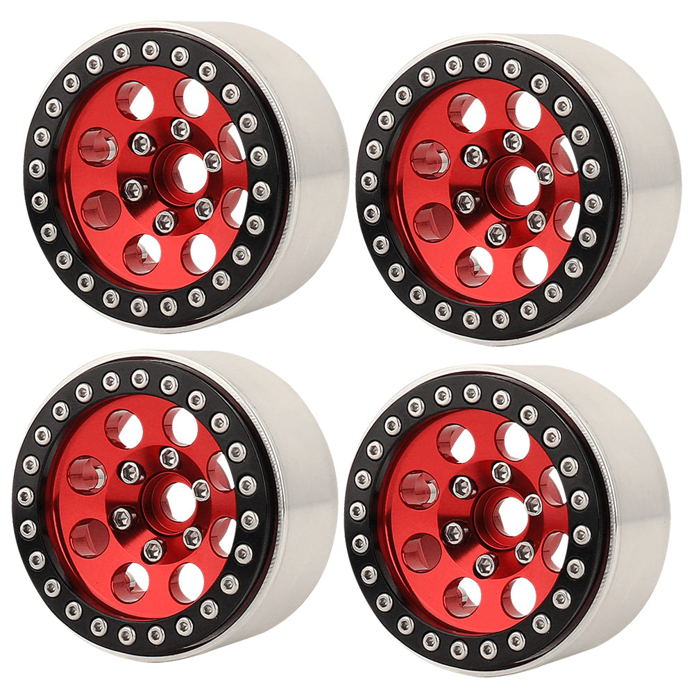 LonZeXy 1.9 Inch CNC Aluminum Beadlock Wheel Rim & Rubber Tire Assembly For 1/10 RC Crawler Axial SCX10 Off-Road Climbing Car Alloy Upgrade Wheels Multiple Two-Tone Colors