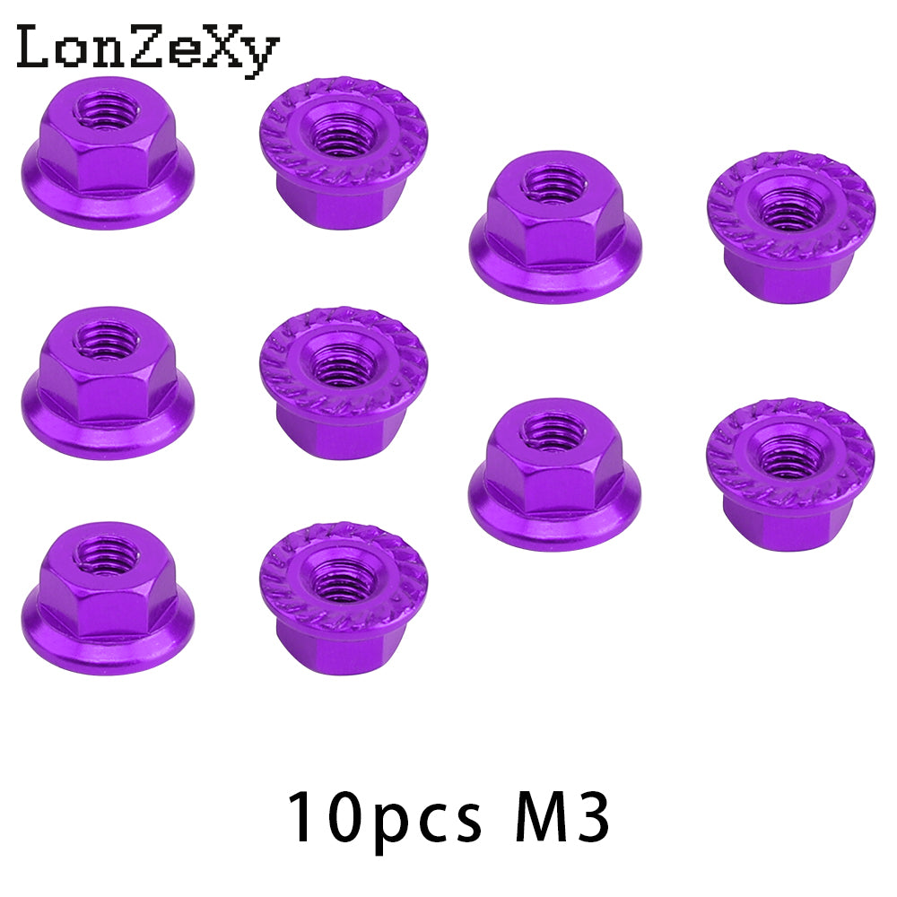 Lonzexy 1/10 & 1/14 Scale RC Car M3 Flange Nuts - 10 Pics