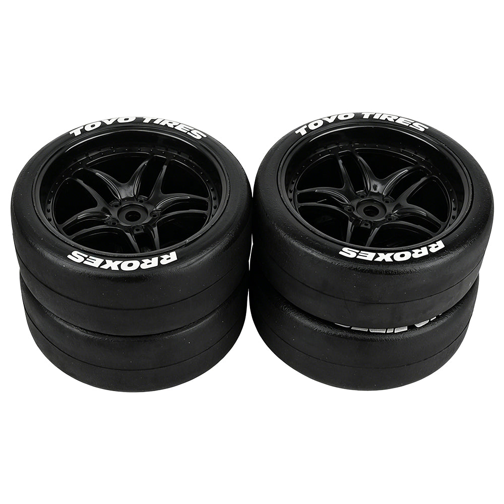 1/10 RC Drift Car Slick Drift Tires With Printed Logo Multi Spoke Plastic Rims 12mm Hex RC Racing Upgrade Parts