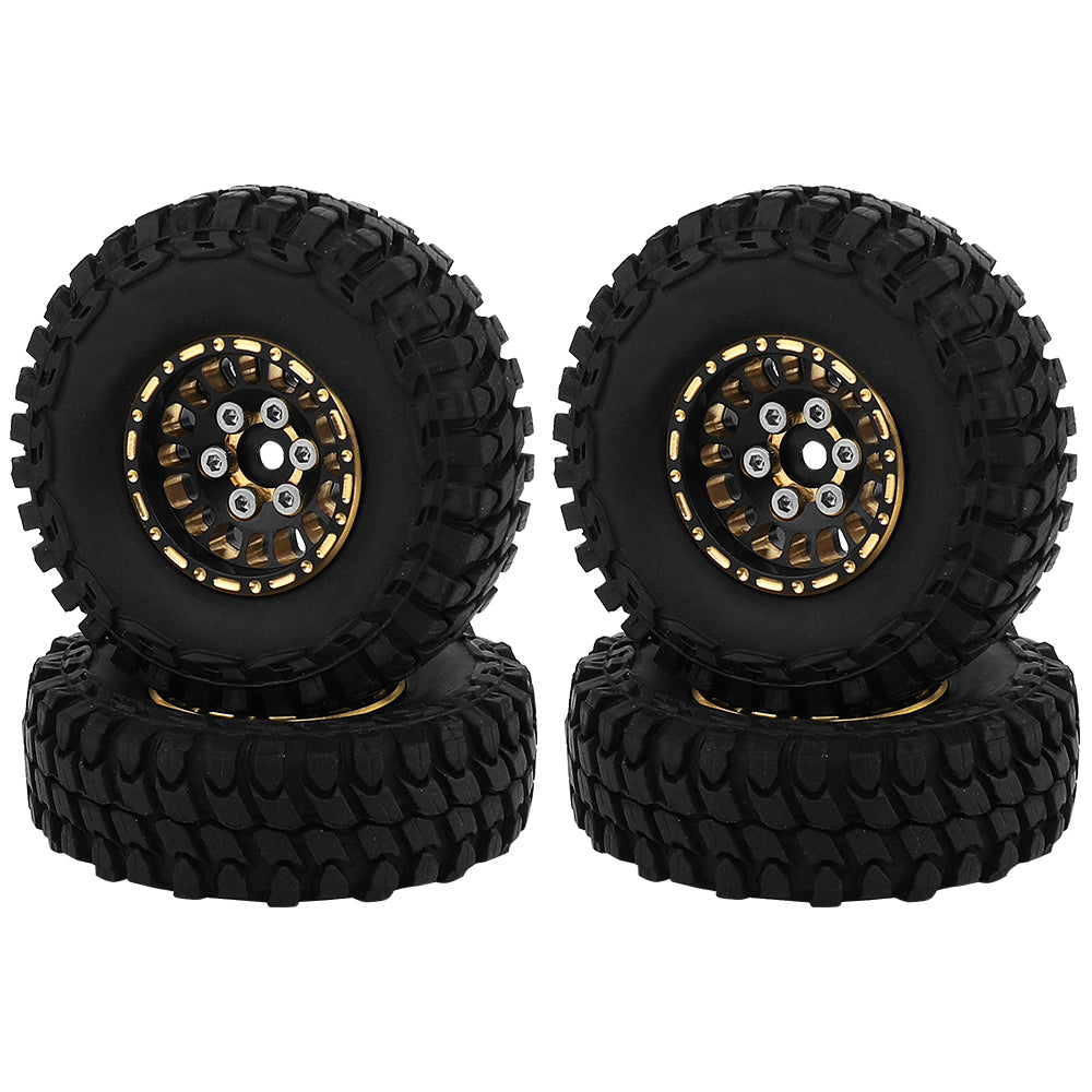LonZeXy 1/18 1/24 RC Crawler Brass Beadlock Wheel Rims 4Pcs Black Gold Weighted Hub With Rubber Tires