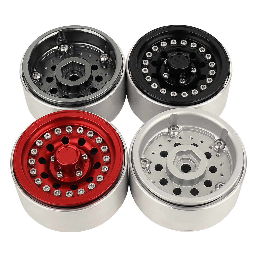 LonZeXy 1.9 Inch CNC Aluminum Beadlock Wheel Rims Rubber Tires Set For 1/10 RC Crawler Axial SCX10 Off Road Climbing Car Alloy Modification Wheels Multiple Color Options