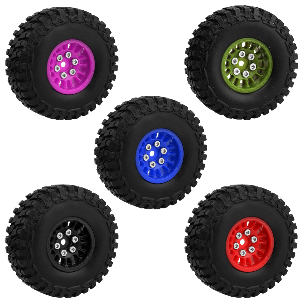 LonZeXy 1.0 inch Plastic Wheel Hub Rims or with Rubber Tires 4PCS For 1/24 SCX24 1/28 RC Off-Road Buggy Mini Model Truck 29.6mm Diameter Colorful RC Car Replacement Parts Style B